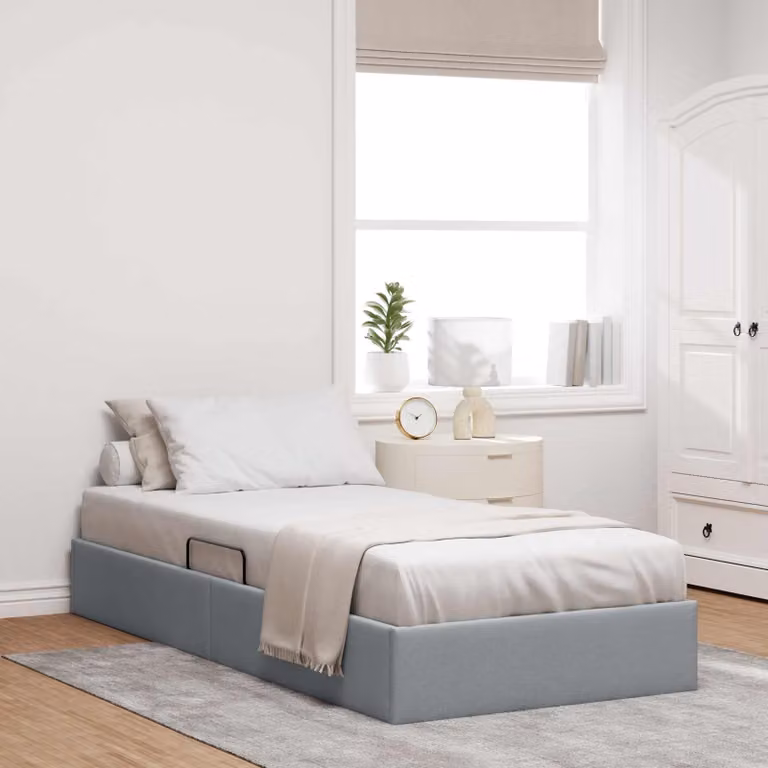Letto ottomano moderno vidaXL in tessuto grigio con base a sollevamento L/P: 100 x 200 cm, H: 203 cm