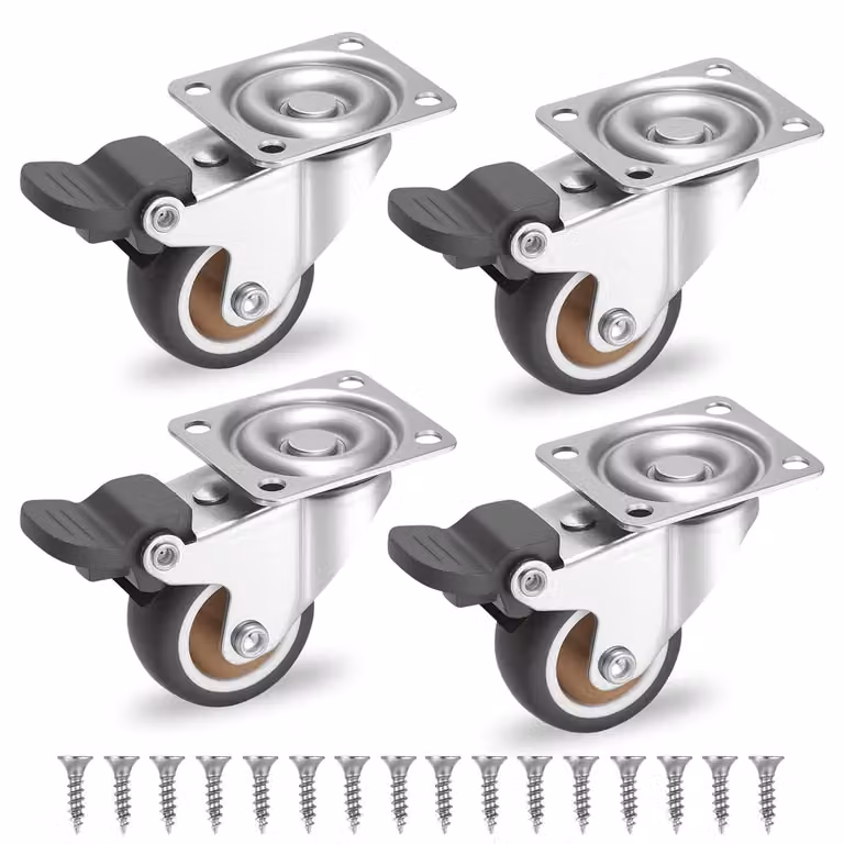 Set di 4 rotelle, diametro 38 mm, realizzate in gomma, girevoli a 360° con freno, adatte per carrelli e elettrodomestici