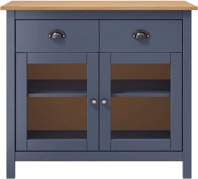 Credenza Hill vidaXL in legno massello di pino grigio e marrone per sala da pranzo L 90 cm, P 40 cm, H 80 cm – 1