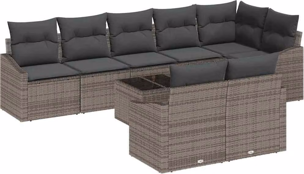 Set di divani con cuscino 9 pcs Grigio polyrattan
