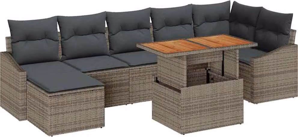 Set Divano da Giardino 8 pcs Grigio Poly Rattan