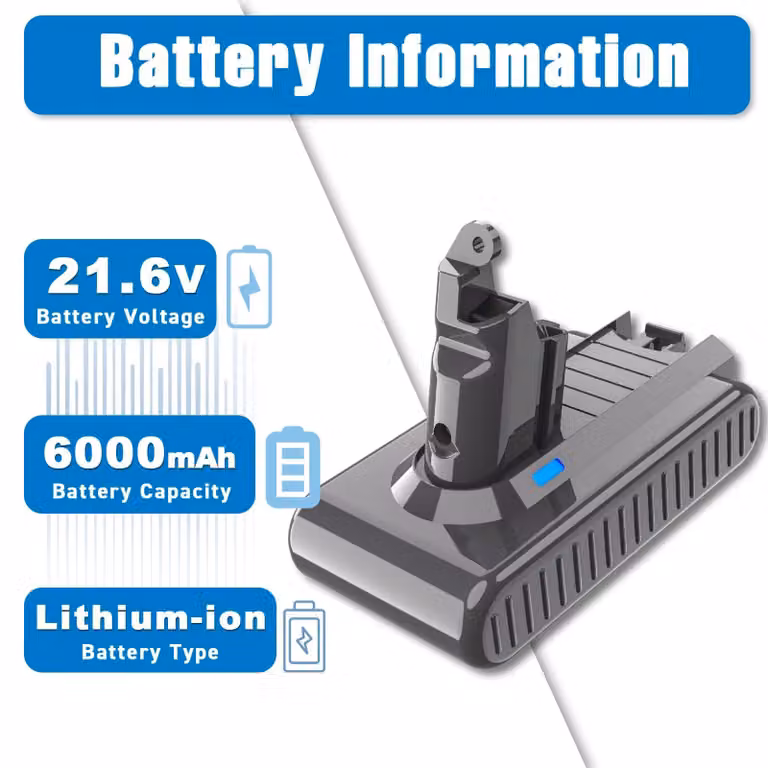 Batteria di ricambio V6 da 6000 mAh - Batteria agli ioni di litio per aspirapolvere portatile - 21,6 V - Compatibile con V6, DC62 - Ricaricabile - Viola