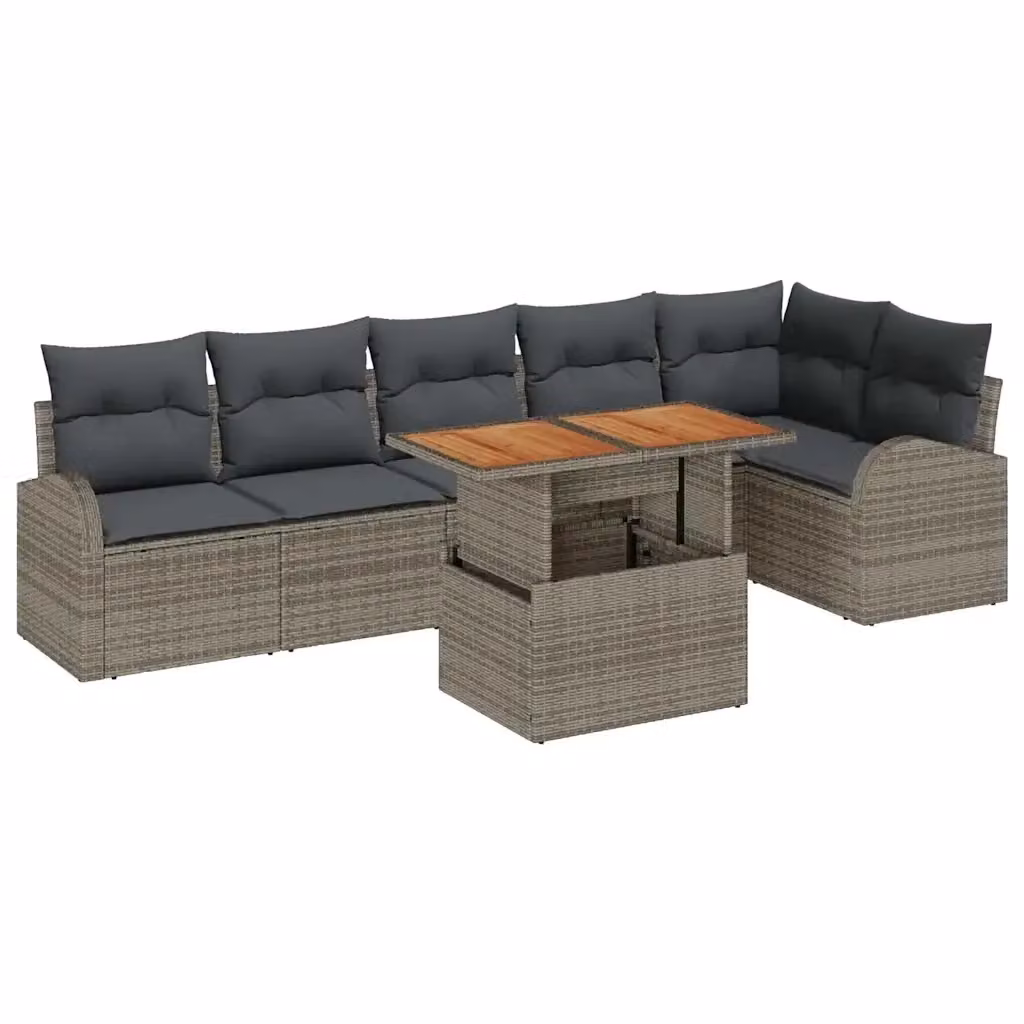 Set Divano da Giardino vidaXL in Rattan e Legno di Acacia Grigio, 7 Pezzi – 2