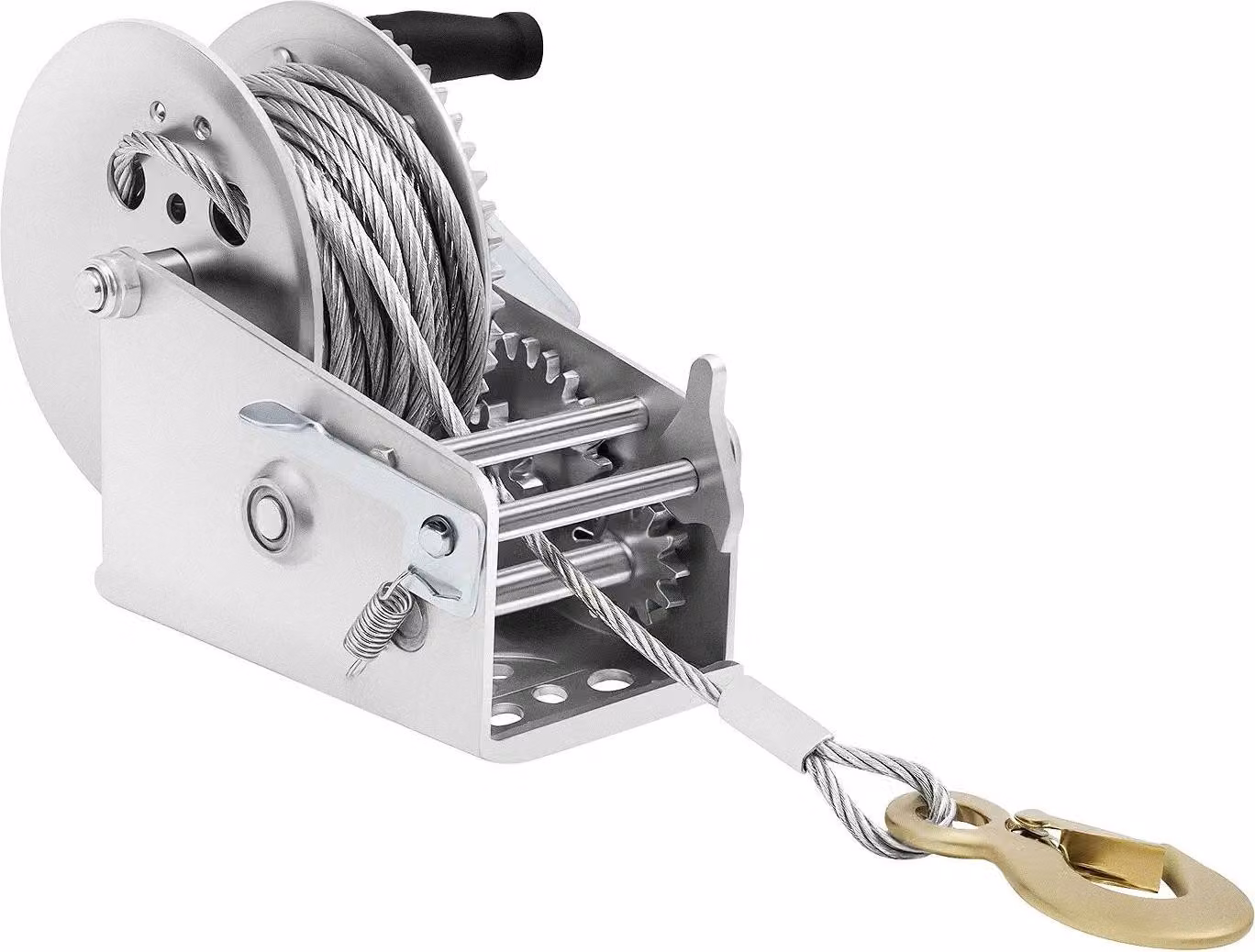Verricello manuale - Verricello a mano - Forza di trazione laterale 1500 kg - Forza di sollevamento/trazione 600 kg - Cavo d'acciaio da 10 m - Impugnatura 25,7 cm - Argento