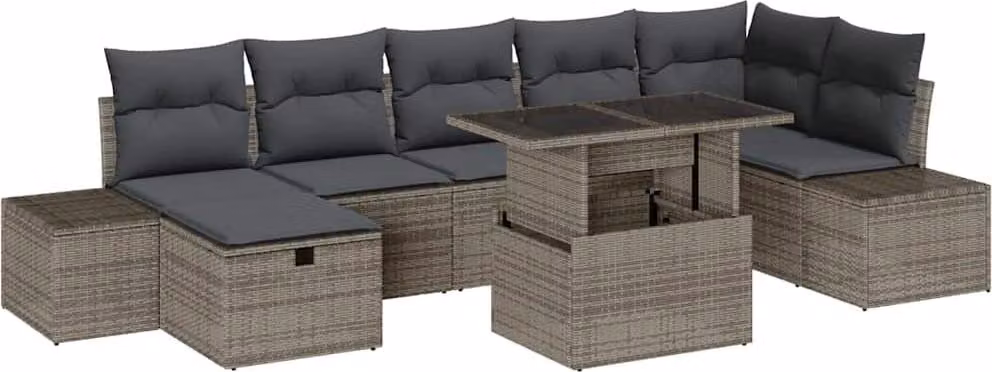 Set Divano da Giardino con cuscino 8 pcs Grigio Poly Rattan