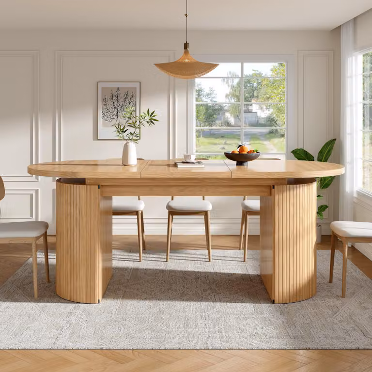 Flieks: tavolo da pranzo allungabile con vano portaoggetti nascosto, tavolo da pranzo con piano rinforzato, tavolo da cucina 120-160 x 80 x 76 cm, marrone naturale