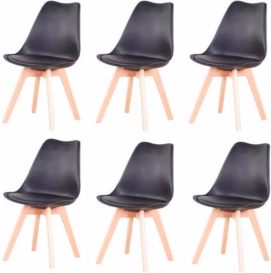 Sedie - Set di 6 sedie da pranzo - Sedie da pranzo medievali nordiche - Sede imbottita - Gambe in legno di betulla - Nero