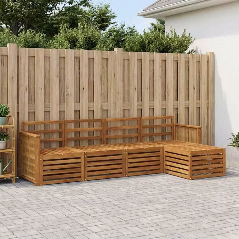 Set di divani da esterno vidaXL a forma di L in legno di acacia marrone con pouf incluso