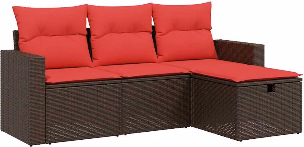 Set Divani da Giardino 4 pz con Cuscini Marrone in Polyrattan