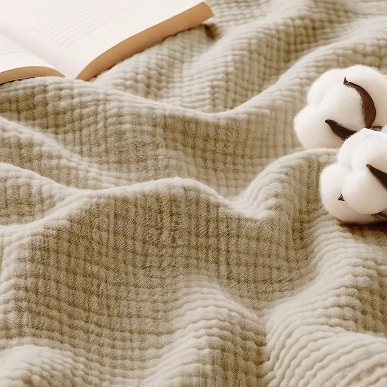 Coperta in mussola, 220x240 cm, a 4 strati, color beige, certificata Oeko-Tex