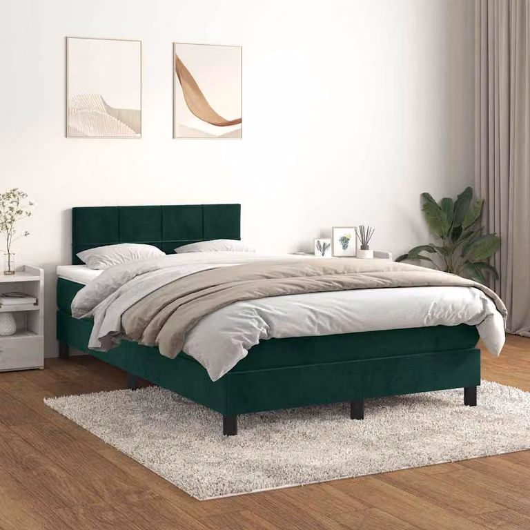 vidaXL Letto Ibrido con Giroletto a Molle e Materasso in Velluto Verde e Bianco, L/P: 120 x 200 cm