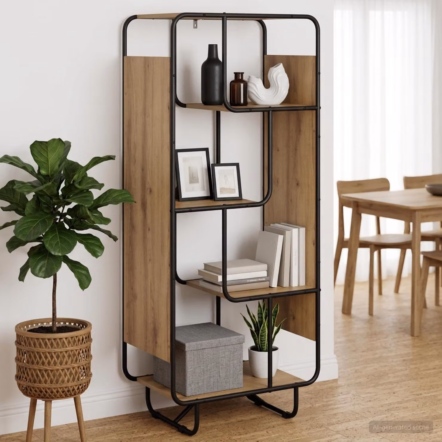 Credenza in stile industriale vidaXL in legno e metallo, colore marrone, L: 60 cm, P: 37.5 cm, H: 144 cm