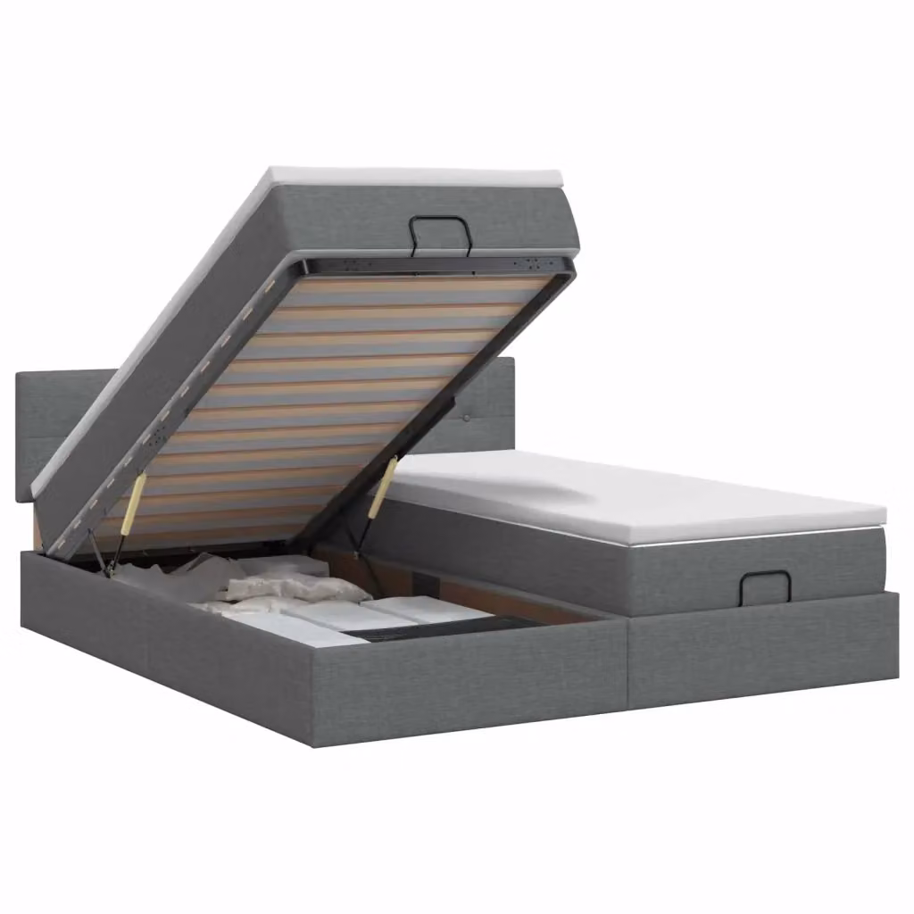 Letto ottomano con contenitore a sollevamento e materasso vidaXL, Grigio e Bianco, L/P/H: 200 x 140 x 203 cm – 2