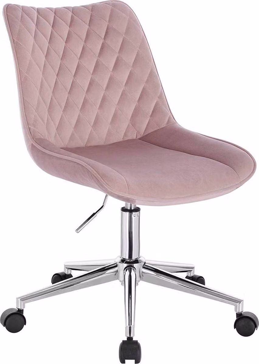Sedia da ufficio DeLuxurious - Rosa - Sedia da ufficio ergonomica per adulti - Su rotelle - Regolabile in altezza - In velluto - Senza braccioli