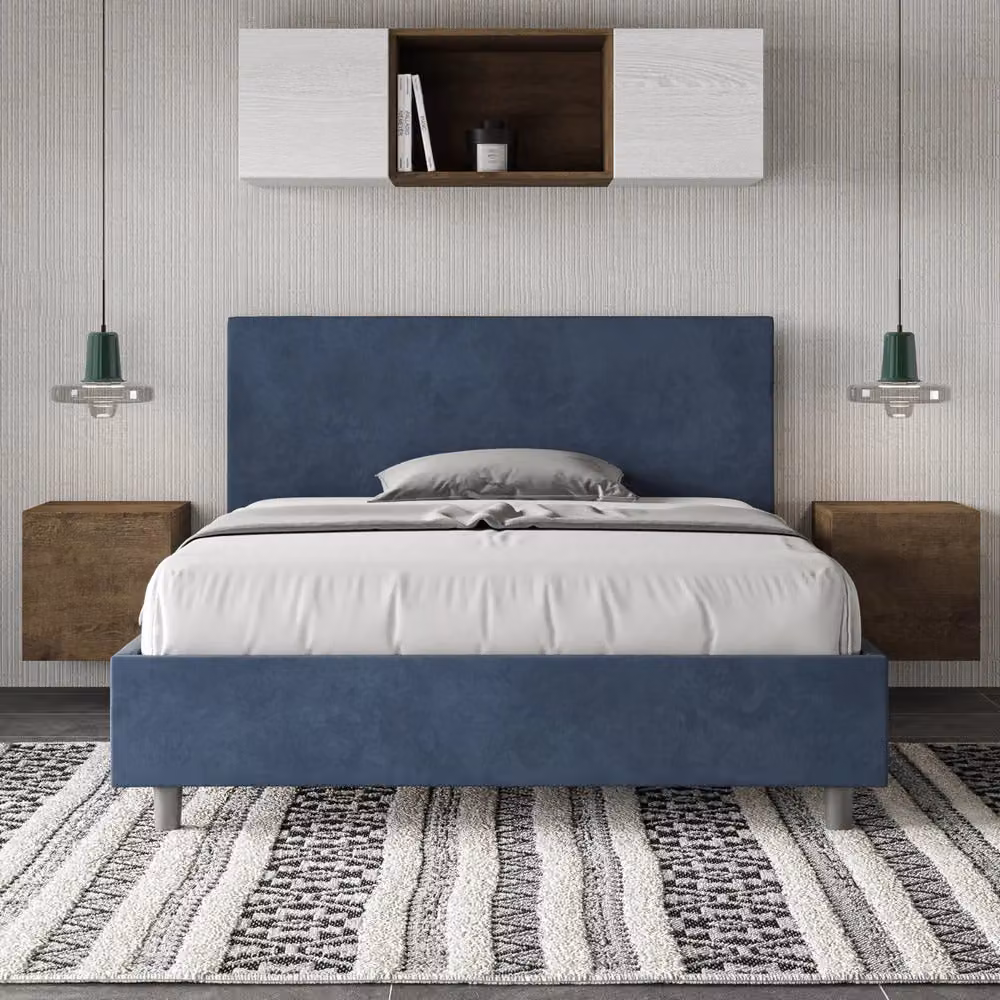 Letto Matrimoniale Moderno GIORDANOSHOP in Tessuto Blu con Rete in Legno L/P/H: 200 x 200 x 106 cm – 2