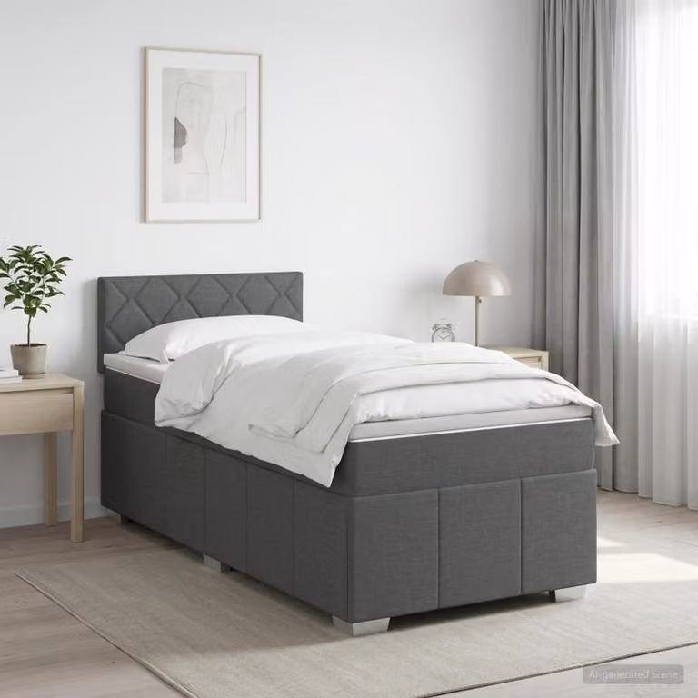 Letto box spring con materasso vidaXL in tessuto Grigio e Bianco, L/P: 80 x 200 cm