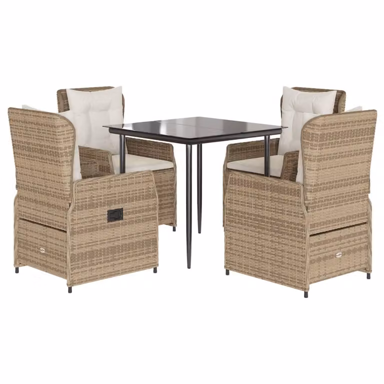 Set da Pranzo da Giardino 5 pz con Cuscini Beige in Polyrattan