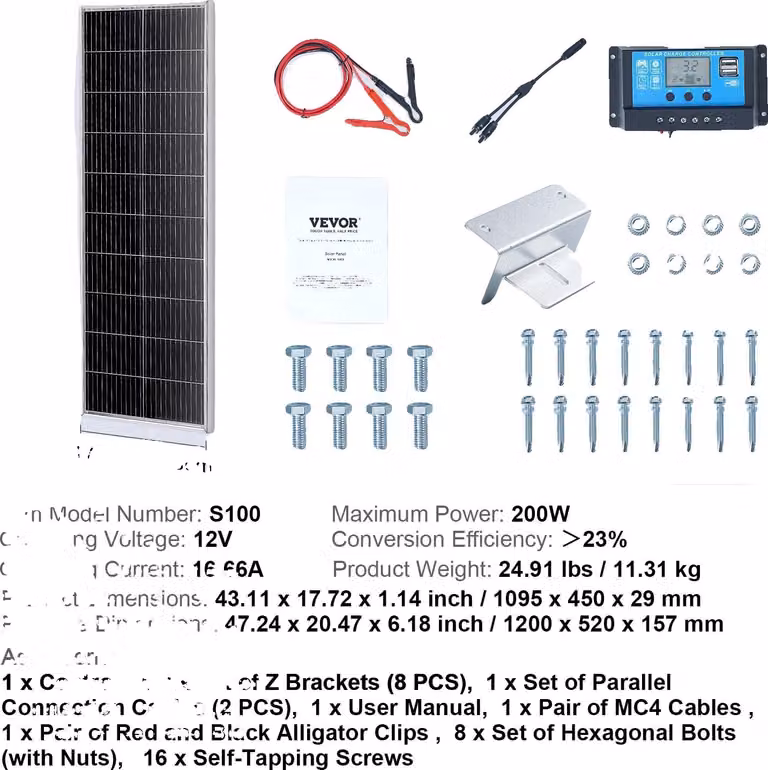 Kit pannello solare, modulo fotovoltaico ad alta efficienza, design impermeabile, 200W