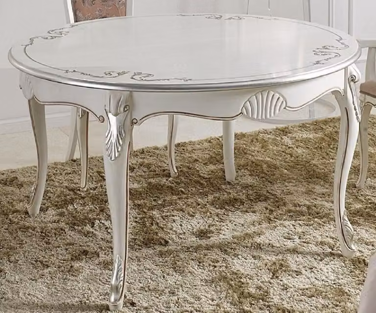 Casa Padrino Tavolo da pranzo barocco bianco/argento - Tavolo da pranzo ovale allungabile in legno massello - Mobili da sala da pranzo barocchi - Qualità eccellente - Italy