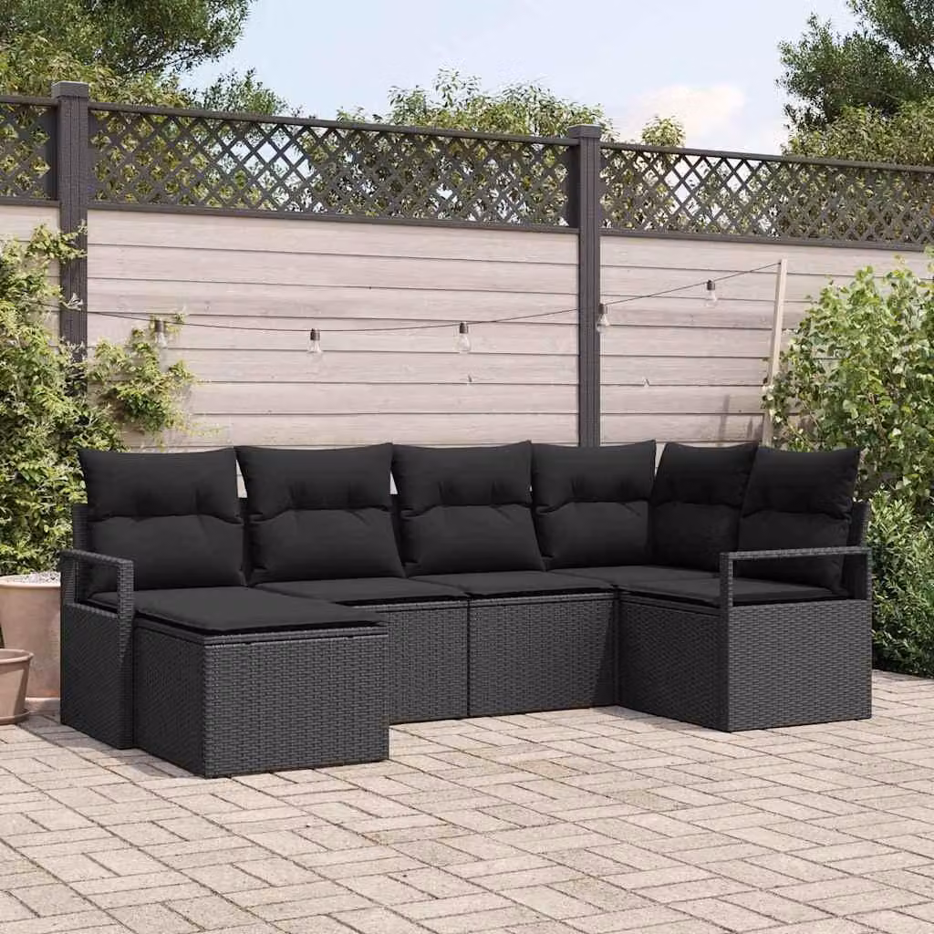 Maison Exclusive - Set di divani da esterno, 6 pezzi, colore nero [Materiale sintetico]: rattan sintetico