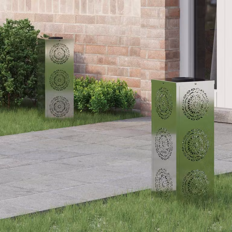 Set di 2 faretti LED solari vidaXL per sentieri e giardino, colore argento e bianco, H x L x P: 50 x 18 x 18 cm