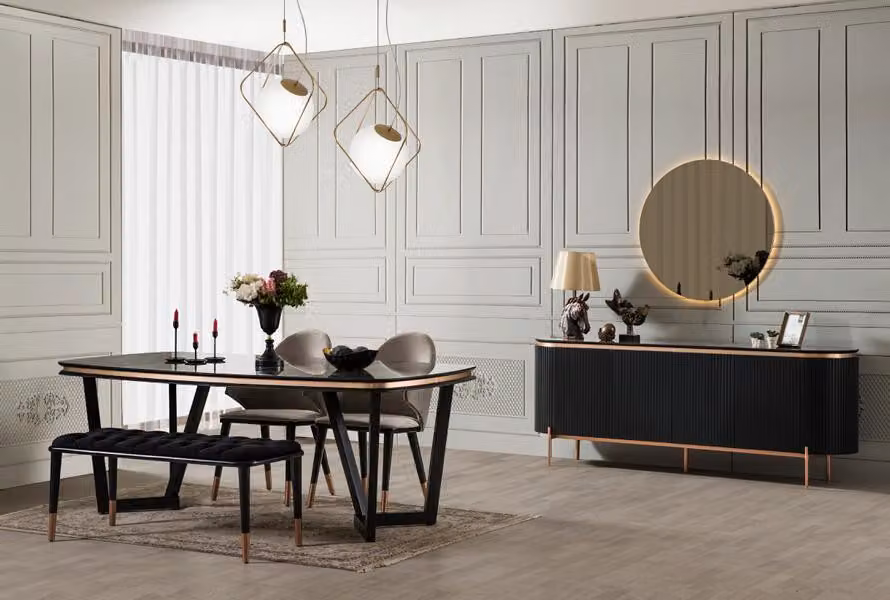 Luxuriös Esstisch Bequem 2x Stühle Hocker Kommode mit Spiegel Essgruppen