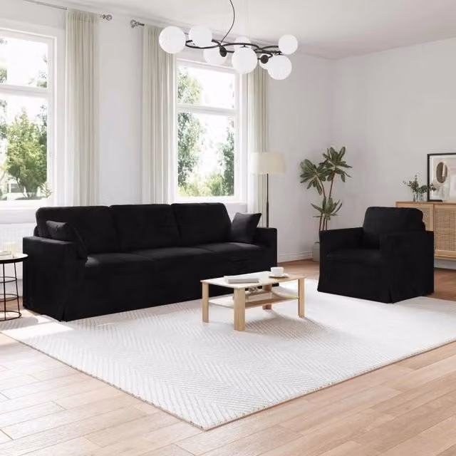Set di divani ad angolo vidaXL in velluto nero con cuscini inclusi e coperture rimovibili – 1