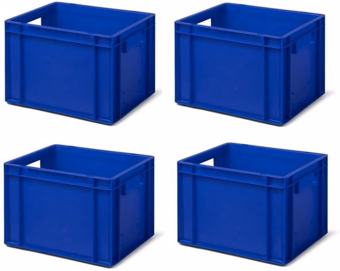 Set Azomor® con 4 contenitori impilabili di dimensioni industriali e adatti al contatto con gli alimenti