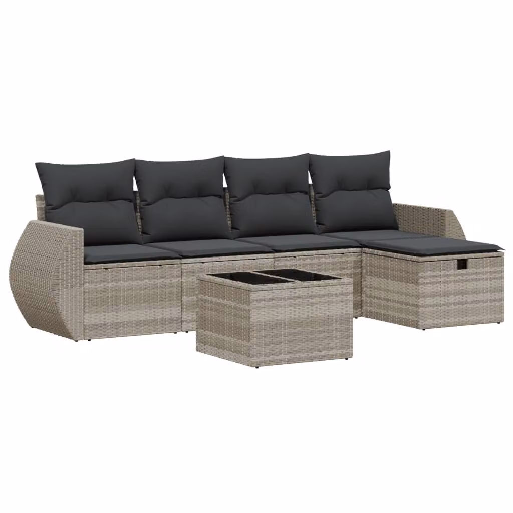 Set Divano da Giardino 6pz con Cuscini Grigio Chiaro Polyrattan