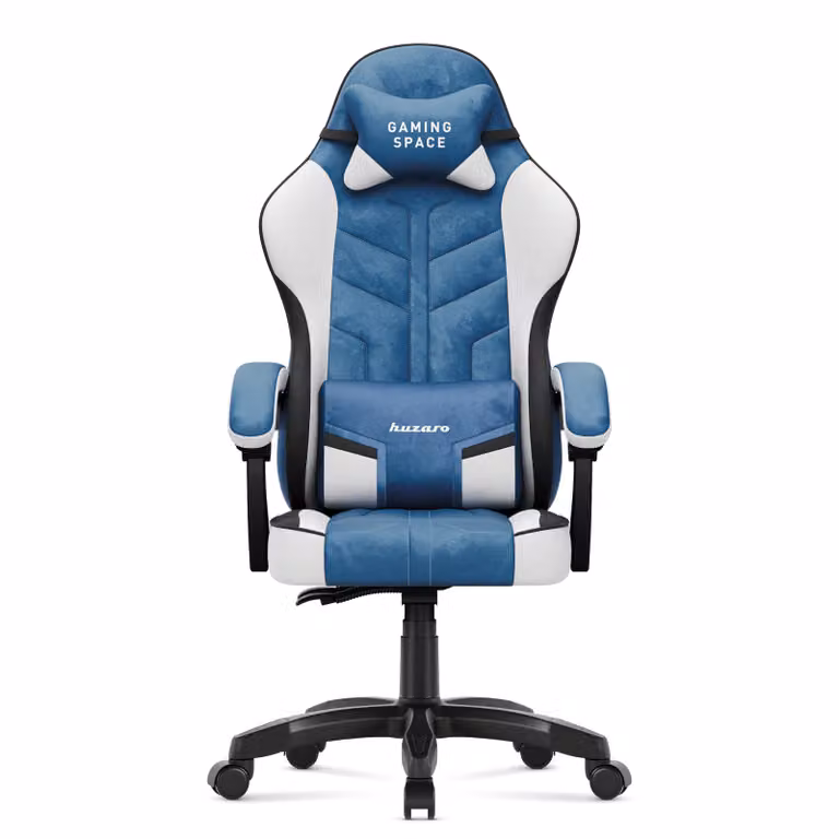 Sedia da gioco Huzaro Force 2.7 Blue - sedia ergonomica girevole in velluto con schienale regolabile, cuscino lombare e poggiatesta, fino a 140 kg