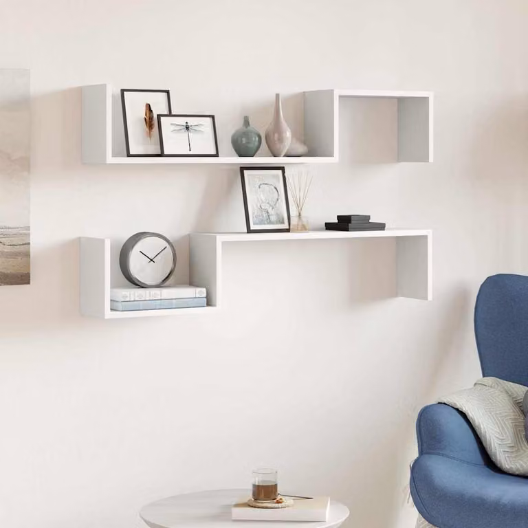 vidaXL Set di 2 Mensole a Muro Bianche in Legno Multistrato, L 100 cm x P 20 cm x H 15 cm