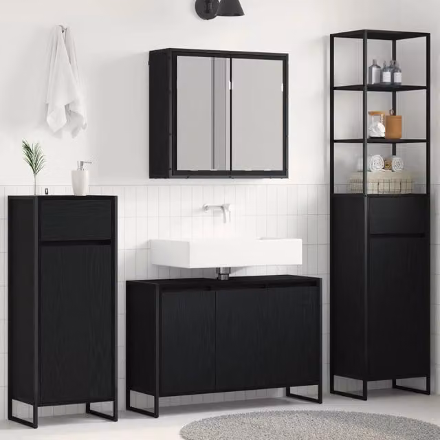 Set di mobili per il bagno 4 pz Rovere Nero 3403046