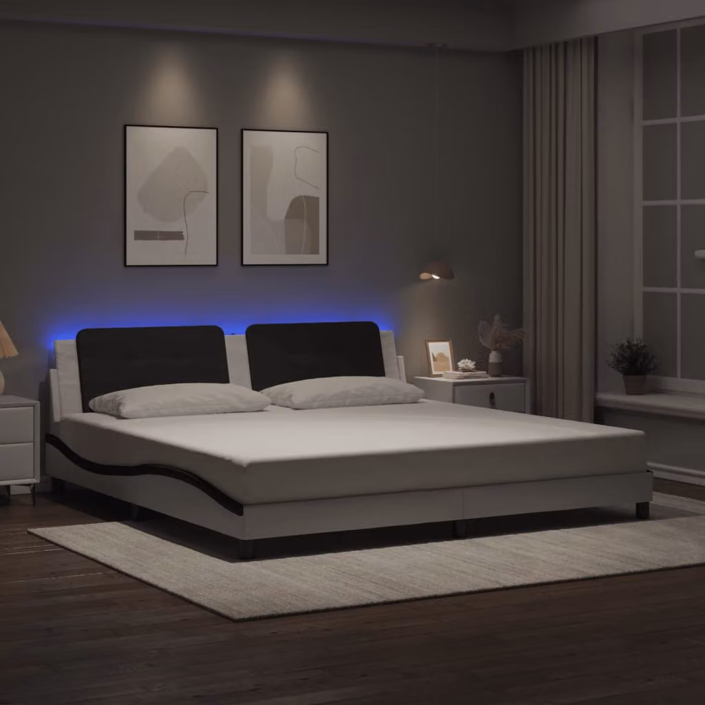 vidaXL Giroletto Zadar Moderno con LED e Porta USB in Pelle Sintetica Bianco e Nero L: 200 cm, P: 200 cm, H: 205 cm – 1