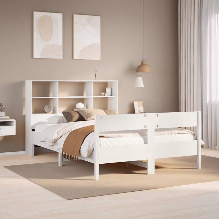 Letto con libreria vidaXL in legno di pino bianco, L/P/H: 200 x 160 x 166 cm