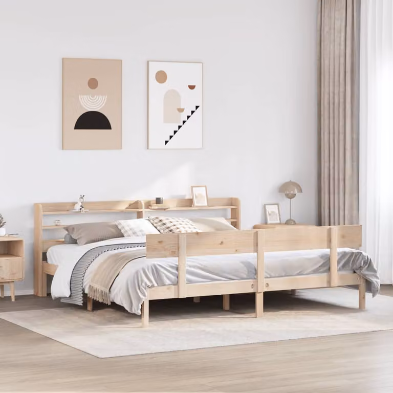Letto matrimoniale vidaXL in legno massello di pino marrone stile rustico L 200 cm x P 200 cm