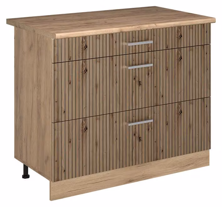 Mobiletto base per cucina Vicco R-Line Rovere artigianale/Rovere dorato 100 cm piano di lavoro Rovere dorato, Model 71611