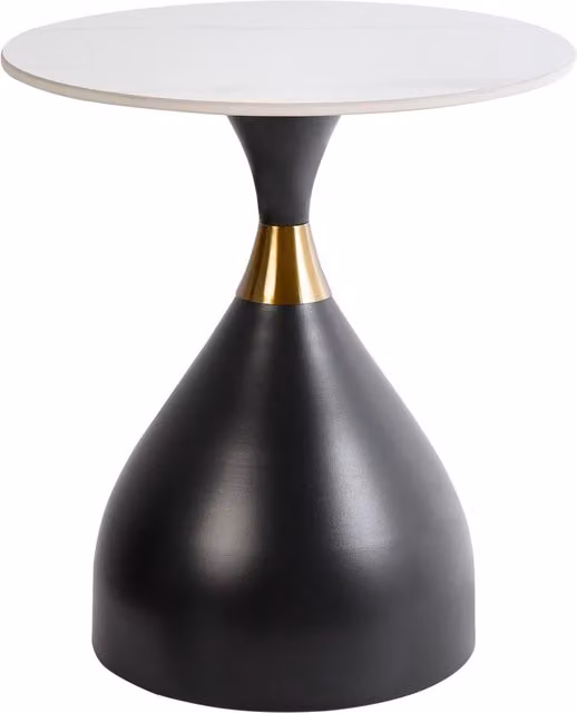 Tavolino rotondo moderno BELIANI con piano in ceramica bianca e base in metallo nero con dettagli oro, diametro: 50 cm