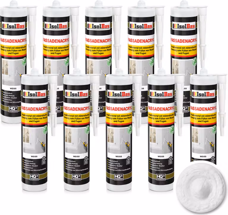 Isolbau, sigillante acrilico per facciate - 10 tubetti da 300 ml. Sigillante acrilico con granuli per riempire fessure e giunti sia all'interno che all'esterno - Colore bianco