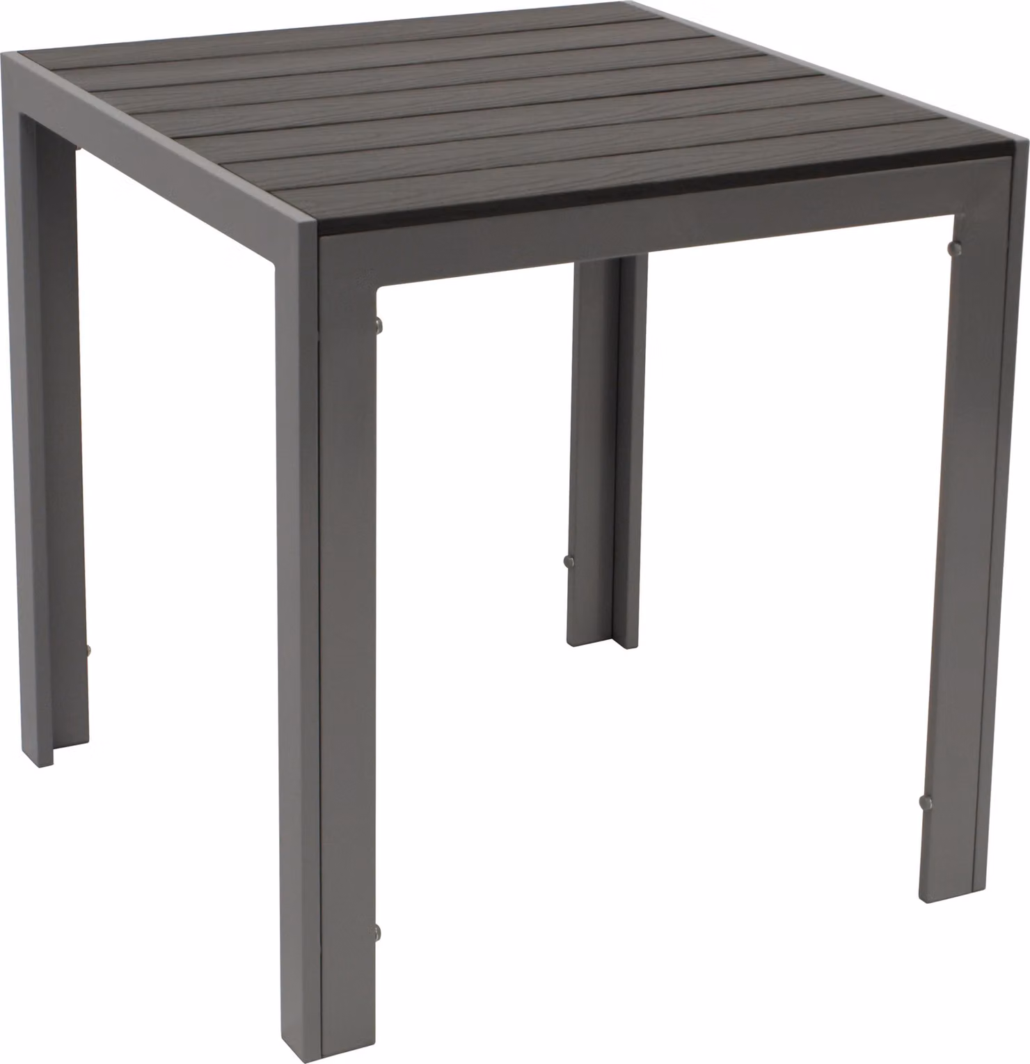 Tavolo bistrot DEGAMO tavolo da giardino tavolo in alluminio SORANO 70x70cm, struttura in alluminio grigio argento, piano in legno sintetico grigio, resistente alle intemperie
