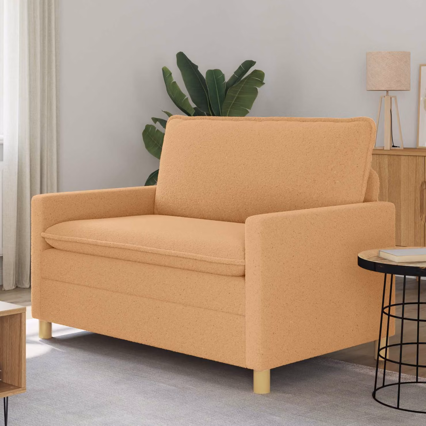 Divano moderno vidaXL in tessuto beige con struttura in metallo e coperture rimovibili L: 126 cm, P: 81 cm, H: 87,5 cm