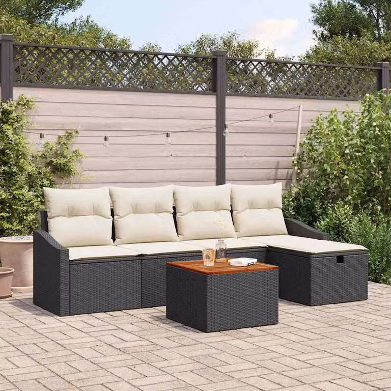 Maison Exclusive - Set da giardino composto da 6 pezzi, divano in rattan sintetico nero