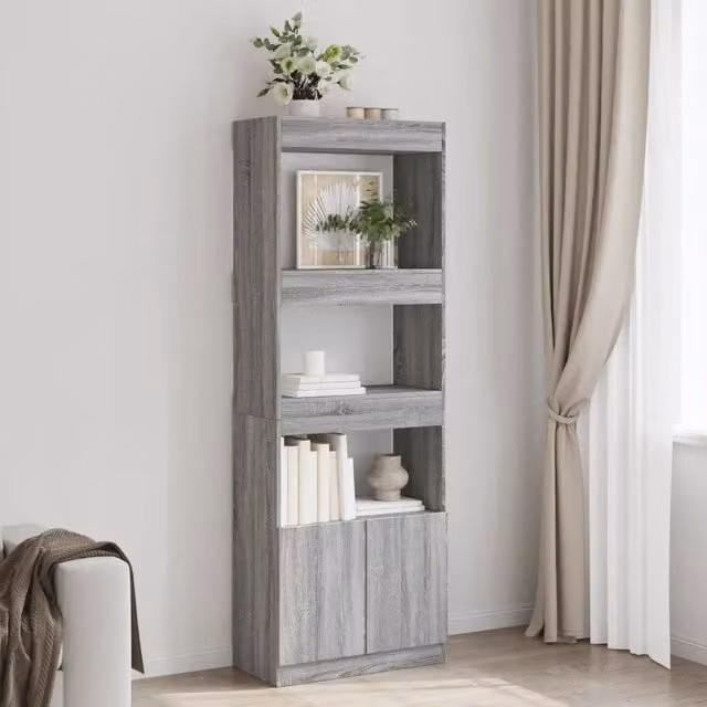 Credenza a parete vidaXL in MDF Grigio per soggiorno, camera da letto o ufficio, L: 63 cm, P: 33 cm, H: 180 cm – 1