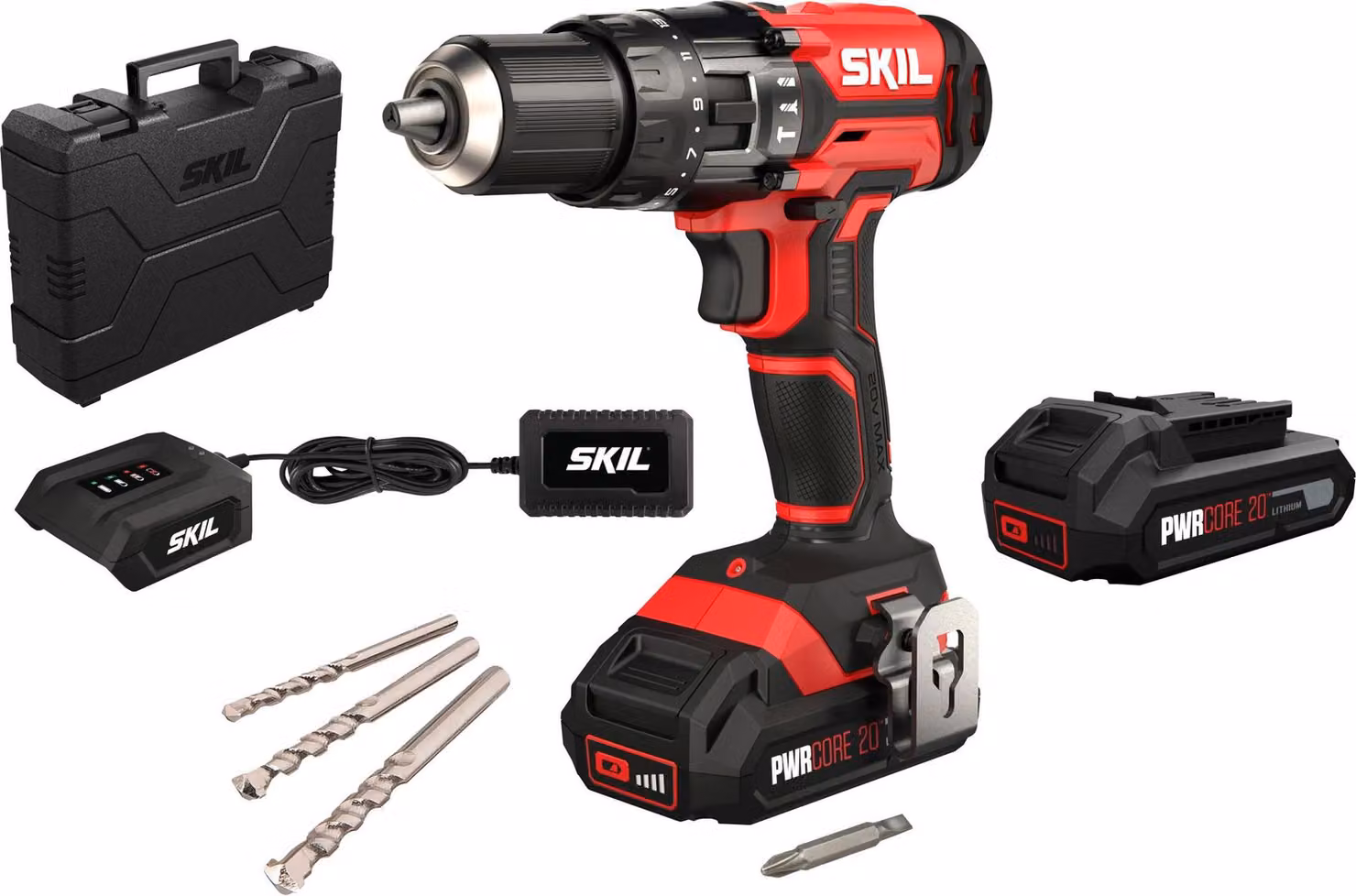 Trapano a percussione a batteria SKIL 20 V con 2 batterie, caricabatterie e valigetta 3018 HF