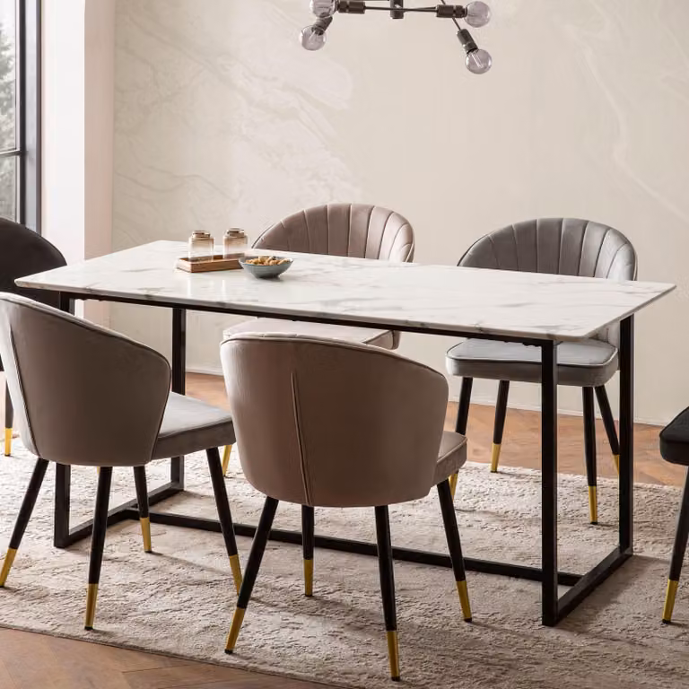 FineBuy Tavolo da pranzo bianco 200 cm Tavolo da pranzo effetto marmo Tavolo da cucina moderno con gambe in metallo Tavolo da pranzo rettangolare Tavolo da pranzo
