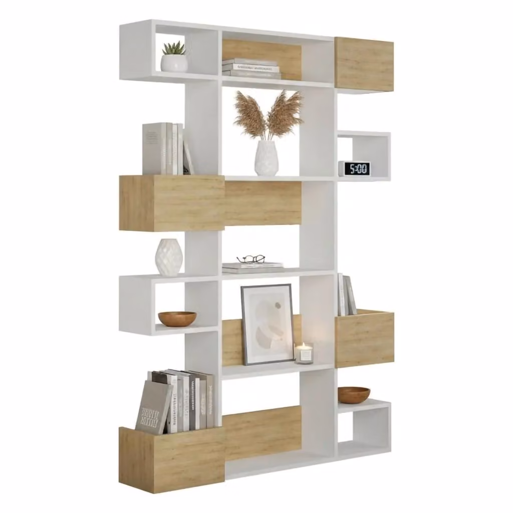 Libreria Artich DMORA, Scaffale Moderno per Soggiorno o Ufficio, Bianco e Marrone, L 120 cm x P 25,3 cm x H 171 cm – 2