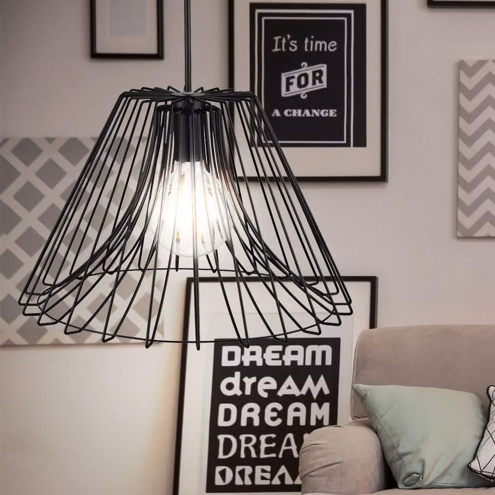 Lampada a sospensione, griglia, colore nero, forma rotonda, diametro 47,5 cm