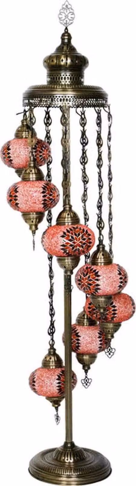Lampada da terra turca realizzata a mano con 7 sfere rosse - Lampada orientale Moosik per un'illuminazione suggestiva