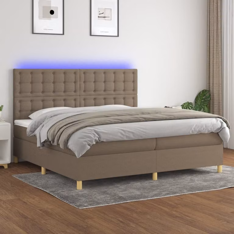 Letto a molle con materasso e illuminazione LED vidaXL in tessuto tortora L/P/H: 200 x 200 x 30 cm