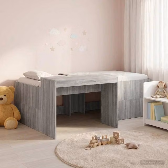 Letto alto per bambini con scrivania Sonoma grigio 3422680
