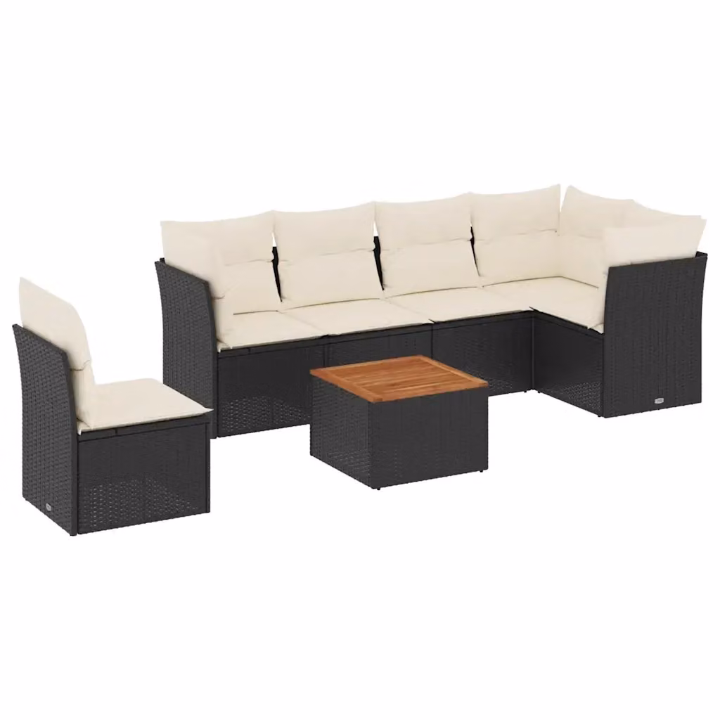vidaXL Set Divano da Giardino a L con Cuscini 7pz in Polyrattan e Legno di Acacia Nero e Bianco – 2